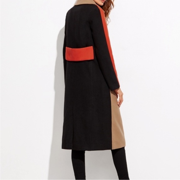 NWOT SHEIN Colorblock Orange Camel Black Trench Coat Jacket Size S - Picture 3 of 4